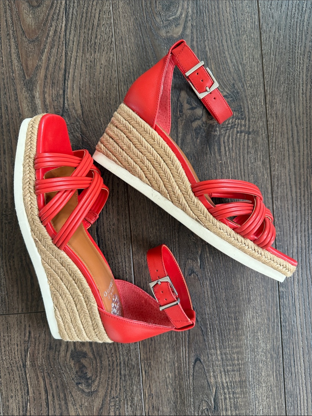 Vince Camuto New Red Orange Ankle-Strap Espadrille Wedge Sandals 8.5